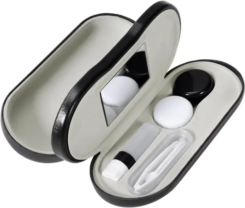 RCFINE Estuche para lentes de contacto 2 en 1 y estuche para gafas, caja de almacenamiento portátil de doble cara con espejo integrado, pinzas y