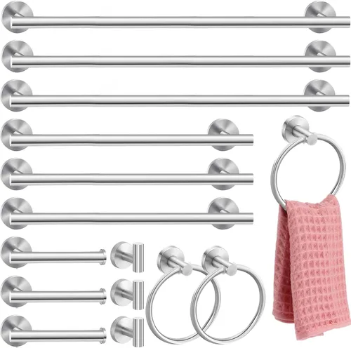 Gisafai Juego de 15 accesorios de baño de níquel cepillado, toalleros plateados para baño, acero inoxidable SUS304 de 23.6 pulgadas, soporte para