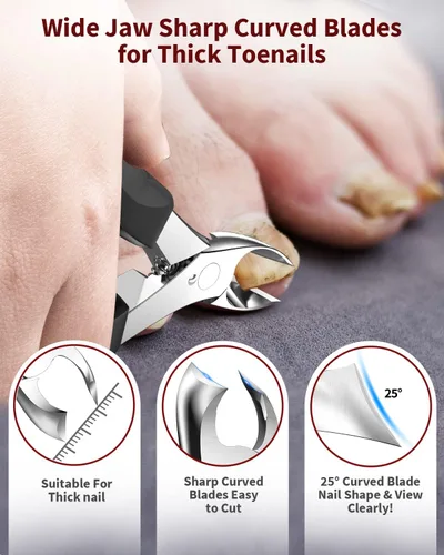 Miniatura 3 de Cortaúñas de pies, 4 piezas para personas mayores, uñas gruesas, acero inoxidable resistente, punta afilada, cortaúñas de uñas profesionales