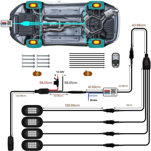 Miniatura 6 de YiLaie Luces LED RGB, 60 LED de alto brillo, kit de luz de neón multifunción impermeable para coche con control de aplicación/RF, luces de roca