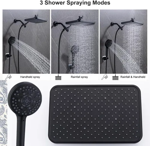 Miniatura 4 de Cabezal de ducha grande con filtro de alta presión negro con mano, cabezal de ducha de lluvia de 14 pulgadas y 10 pulverizadores de mano con filtro