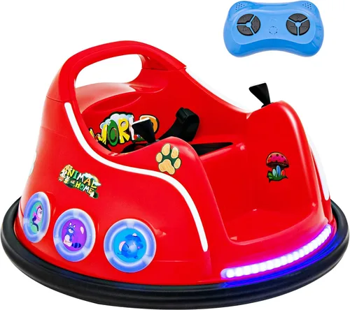 Costzon Coche de parachoques para niños, parachoques eléctrico de 12 V con control remoto, giro de 360 grados, luces intermitentes, música integrada