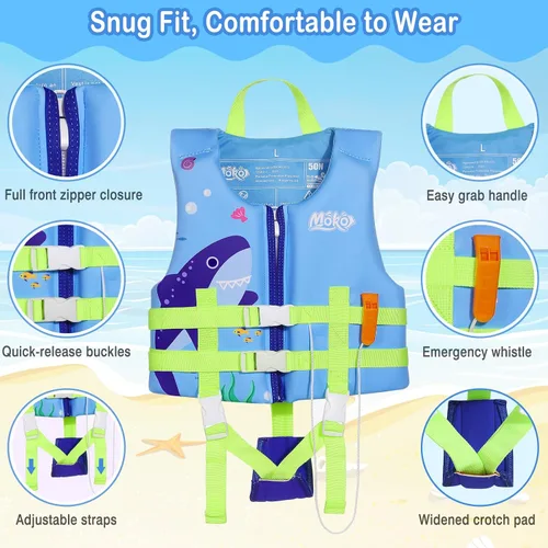 Miniatura 2 de MoKo Swimming Vest for Kids 20-30-50-77 lbs, Children Swim Vests Water Activity Equipment Cute Pattern Watersports Swimming Device for Toddlers Boys