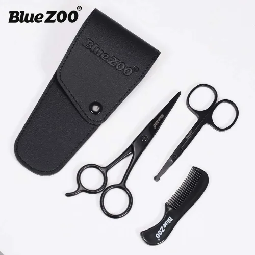 Miniatura 8 de BlueZOO Kit de tijeras y peine para bigote de barba con bolsa de almacenamiento de poliuretano, tijeras de seguridad redondeadas para el pelo