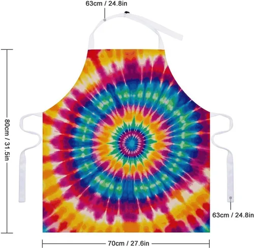 Miniatura 2 de MUSM Tie Dye Pattern Apron，Classic Vintage Funny with Pockets Aprons,Adjustable Bib Waterdrop Resistant for Kitchen Cooking Restaurant BBQ Painting
