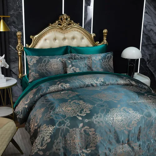 Miniatura 7 de Juego de edredón Queen de jacquard verde, juego de sábanas, elegante juego de ropa de cama de 8 piezas bordado, diseño floral neoclásico, decoración