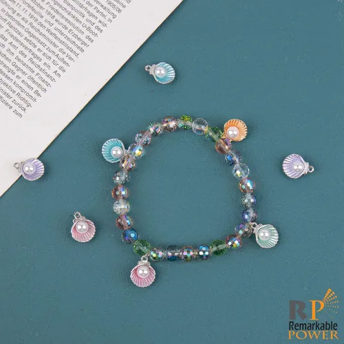 Miniatura 3 de Paquete de 60 dijes esmaltados de concha de almeja con perlas acrílicas para pulseras, aretes, fabricación de joyas, manualidades