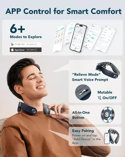 Miniatura 6 de SKG G7 Pro - Masajeador de cuello plegable para aliviar la tensión de tejido profundo con calor y vibración, masajeador de viaje inalámbrico, regalo