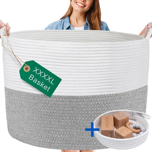 Miniatura 10 de Cesta grande lavable XXXL para manta de 85 litros, 2 unidades, hechas a mano, canastas tejidas decorativas para almacenamiento, suave y duradera