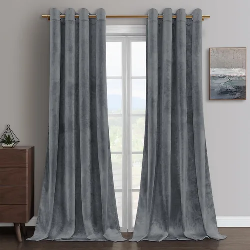 Miniatura 18 de HOMEIDEAS Cortinas opacas de terciopelo gris, 52 x 108 pulgadas, oscurecimiento de la habitación, aislamiento térmico, bolsillo con pestaña trasera