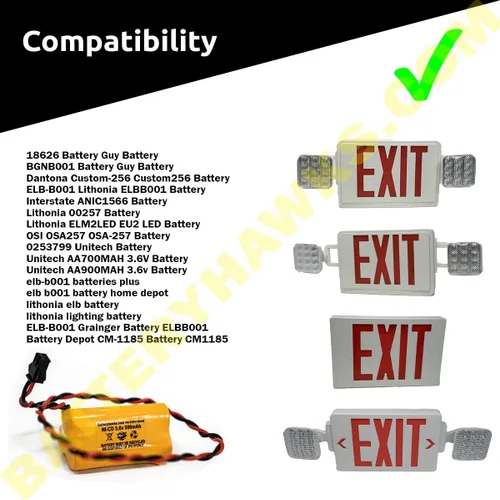 Miniatura 3 de ELB B001 ELBB001 ELB-B001 AA900MAH 3.6v 900mAh Señal de salida Luz de emergencia NiCad batería ANIC1566 0253799 (1 paquete, 1, cuenta)