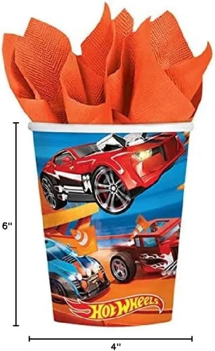 Miniatura 4 de Amscan Hot Wheels - Paquete de suministros para fiesta de cumpleaños, incluye vasos de papel para fiestas, 16 tazas