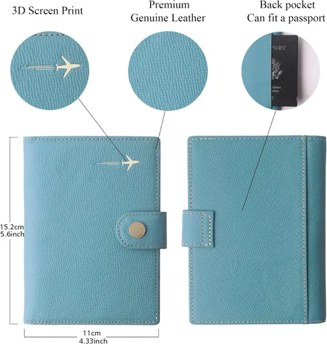 Miniatura 6 de Portapasaportes de cuero auténtico para pasaporte, con bloqueo Rfid - con compartimento para documentos de identificación