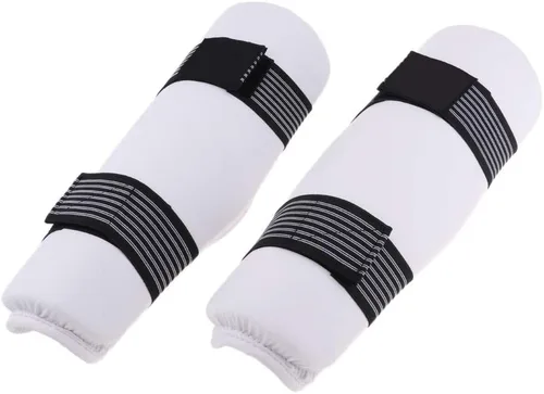 Miniatura 8 de DYNWAVE Espinillera profesional de artes marciales para artes marciales, karate, universal para hombres, mujeres y jóvenes, color blanco