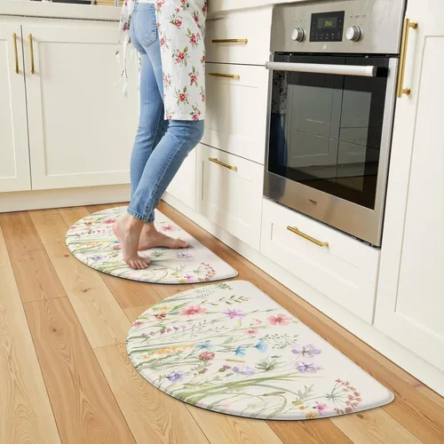 Miniatura 18 de KIMODE Tapete antifatiga para suelo de cocina, semicírculo de 18 x 28 pulgadas, de espuma viscoelástica, acolchado, antideslizante, tapetes cómodos