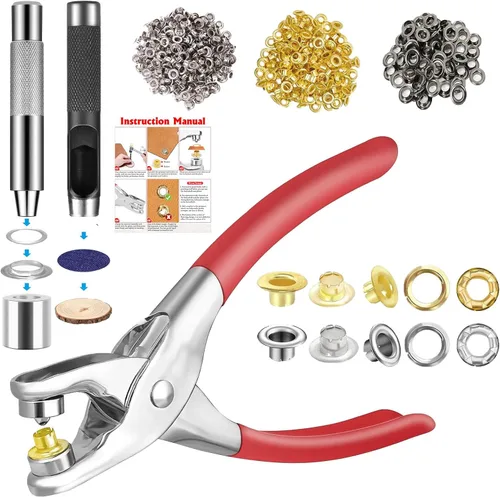 Kit de herramientas de ojales con 605 piezas, ojales y arandelas de 1/2 pulgada en oro, plata, negro, dos juegos de herramientas de instalación,