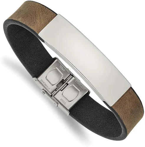 Pulsera de acero inoxidable sólido para hombre, color marrón y negro, de 7.9in, para identificación, identificación, nombre de la barra de etiqueta,