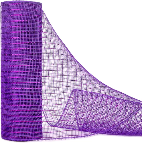 Ribbli Cinta de malla metálica morada, malla de poliéster decorativo, 10 pulgadas x 30 pies (10 yardas), color morado con lámina morada, cinta de