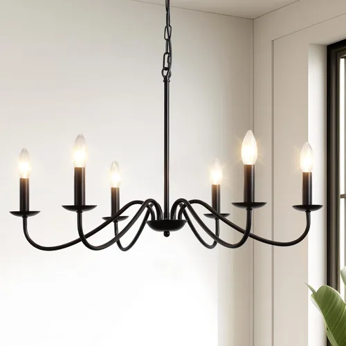 Miniatura 10 de Candelabros de granja para comedor, 6 luces envejecidas blancas francesas de campo, lámpara rústica de madera vintage, lámpara colgante