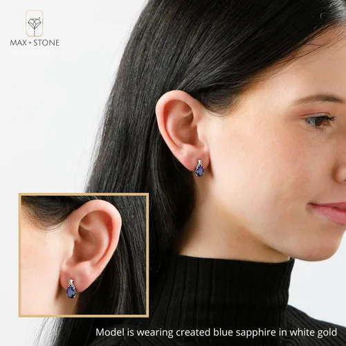 Miniatura 2 de 14k Yellow or White Gold Gemstone Oval Drop Stud Earrings for Women Twist with Push Backs and 8mm x 6mm Birthstone by MAX + STONE