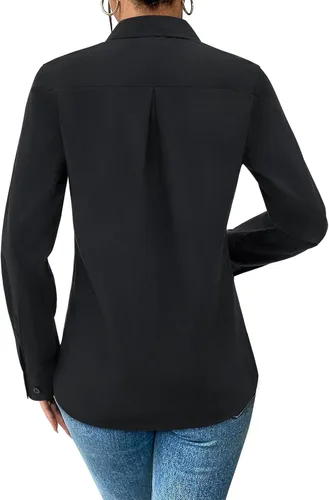 Miniatura 2 de siliteelon Camisas con botones para mujer, camisa de vestir de algodón de manga larga con cuello, camisa de negocios, trabajo, oficina, blusa