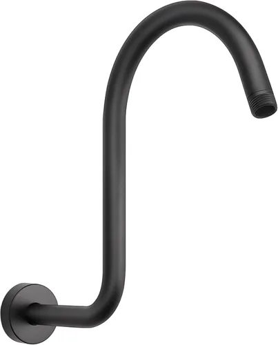 Brazo de ducha en forma de S, tubo de extensión de cabezal de ducha de altura alta, conexión estándar de 1/2 pulgada con brida, impresionante Negro