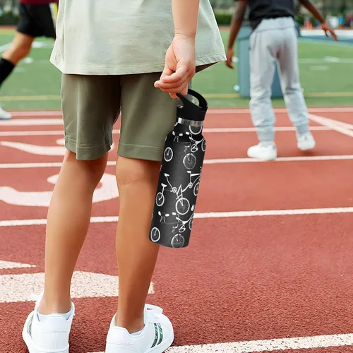 Miniatura 5 de Kids Water Bottle with Straw for School Leakproof Sports Water Bottle for Boys Girls 20oz, BPA-Free, Bicycles Black White