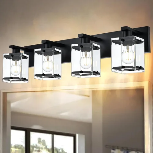 Miniatura 16 de Lámpara de pared negra de WINSHEN, lámpara de tocador de baño de 2 luces, lámpara de montaje en pared sobre espejo para dormitorio, estudio, sala