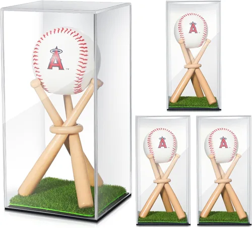 Miniatura 8 de Mudder Vitrina de béisbol y soporte de madera, soporte de acrílico para béisbol, caja de acrílico con almohadilla de césped para exhibición
