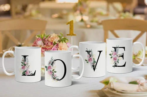 Miniatura 6 de Retreez Ramo botánico floral inicial A-Z con monograma, taza con monograma de cerámica de 11 onzas, regalo de agradecimiento de agradecimiento
