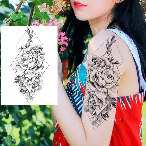 Miniatura 8 de COKTAK Tatuajes temporales grandes, flor dorada, 8.2x5.9 pulgadas