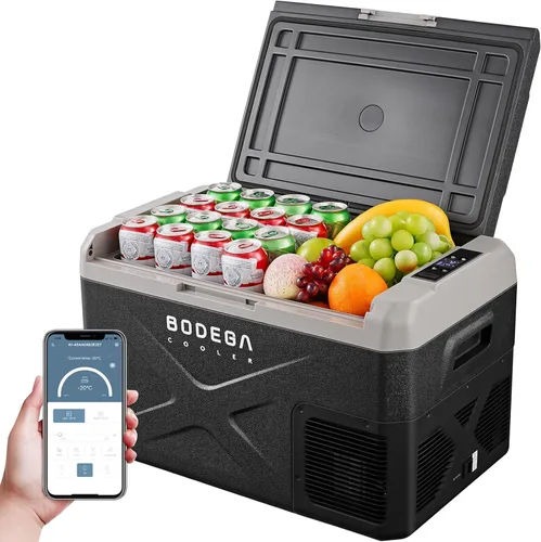 BODEGACOOLER Refrigerador de 12 voltios para automóvil, enfriador eléctrico, congelador portátil con control por aplicación, capacidad de 32 cuartos