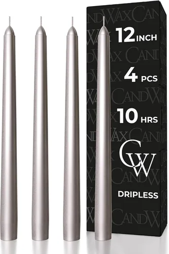 Miniatura 18 de CANDWAX Paquete de 4 velas cónicas blancas, sin goteo, de combustión lenta, sin perfume, de 12 pulgadas, ideales para mesa de comedor, candelabros
