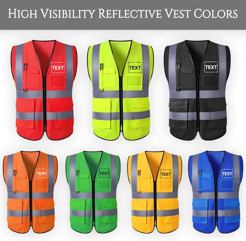 Miniatura 2 de Chaleco de seguridad personalizado para hombre con bolsillos con logo, chalecos reflectantes de alta visibilidad para construcción, ropa de Naranja