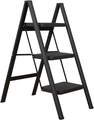 Hershii Taburete plegable portátil de 3 escalones con pedal antideslizante, resistente y ancho, escalera de metal de acero para el hogar, estante de