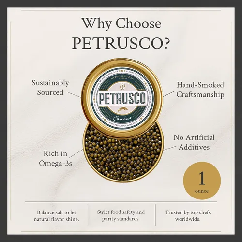 Miniatura 7 de PETRUSCO River Beluga Hybrid - Caviar negro de alta calidad - Huevas de pescado de esturión gourmet frescas en una lata de metal sellada, 30 g