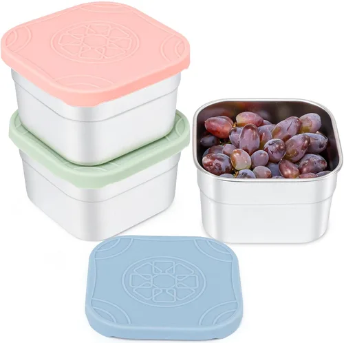 Caperci Paquete de 3 Recipientes de Acero Inoxidable para Aperitivos con Tapas de Silicona - Recipientes Pequeños para Alimentos de 8 onzas a Prueba