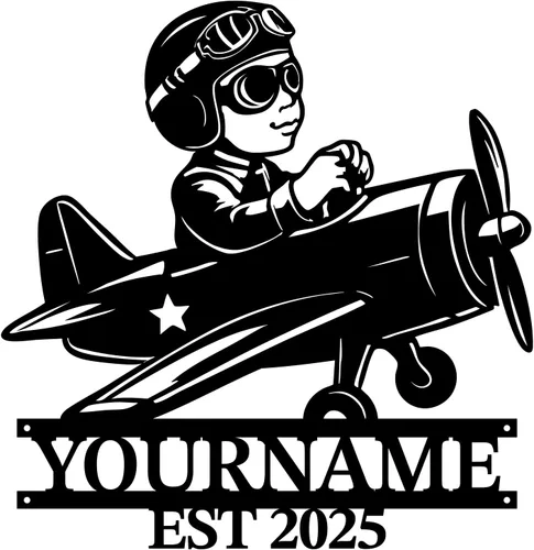 Miniatura 15 de Magilab Placa de pared de avión retro con nombre personalizado, decoración de metal de hierro personalizado, letrero de aviación negro de 8 a 30
