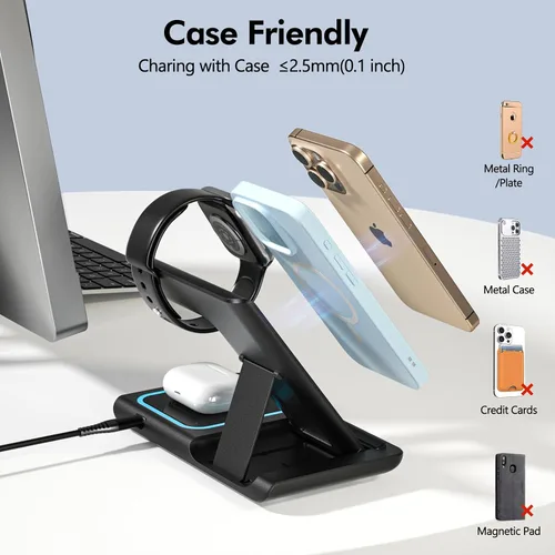 Miniatura 3 de Estación de carga inalámbrica 3 en 1, soporte de cargador inalámbrico para iPhone 17 16 15 14 Pro Max 13 12 11, base de carga para AirPods 4 3 2