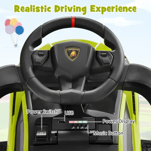 Miniatura 5 de INFANS 3 en 1 Coche de paseo con licencia Lamborghini, cochecito de bebé con empuje, coche de paseo deslizante con asa de empuje, música, USB, faro