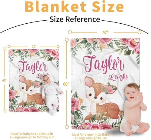 Miniatura 7 de Manta de bebé personalizada, manta de felpa suave con respaldo de puntos de doble capa para niños y niñas, nombre personalizado con diseño de animal