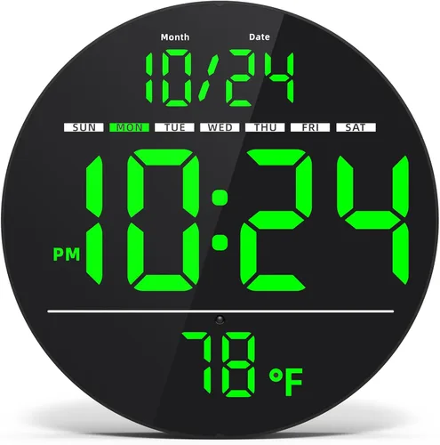 Miniatura 12 de Reloj de pared digital con gran pantalla LED, fecha, temperatura, brillo automático Pequeño reloj [ENCHUFE] Reloj de pared eléctrico moderno