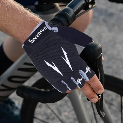 Miniatura 7 de SAWANS Guantes de ciclismo de medio dedo, guantes de ciclismo de montaña de carretera, antideslizantes, amortiguadores, acolchados, transpirables