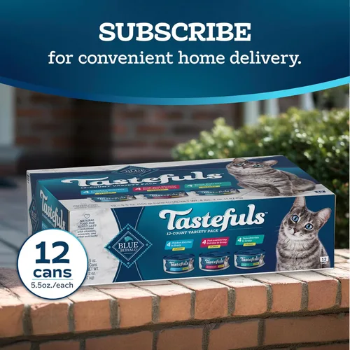 Miniatura 10 de Blue Buffalo Tastefuls - Paquete variado de alimento húmedo natural para gatos, atún, pollo y pescado y camarones en hojuelas en salsa, latas de 5.5