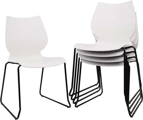 Miniatura 18 de KLASIKA Silla apilable para sala de espera, silla de oficina apilable con soporte lumbar ergonómico y patas de metal, sillas de escritorio