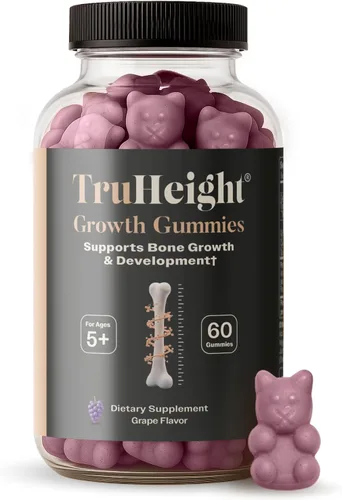 TruHeight Gomitas de crecimiento (uva) Suplemento nutricional alto para el crecimiento natural para niños y adolescentes – Vitamina D, K, calcio y