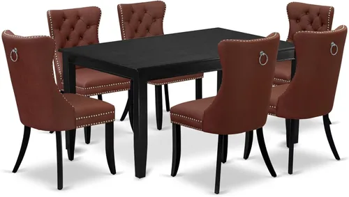 Miniatura 19 de East West Furniture DUDA7-BLK-12 - Juego de mesa y sillas de cocina de 7 piezas, consta de una mesa de comedor rectangular y 6 sillas Parson