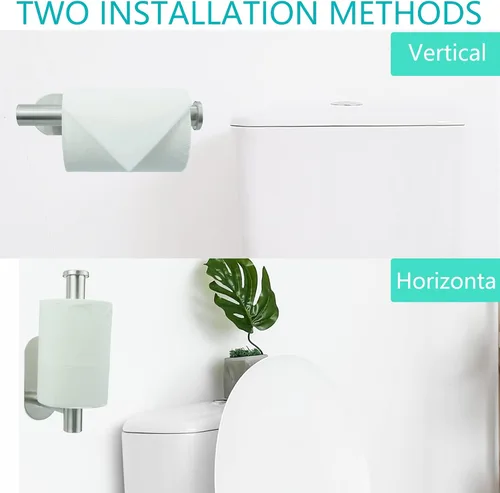Miniatura 3 de Soporte autoadhesivo de acero inoxidable para papel higiénico, sin taladrar, adecuado para baño, cocina, RV (níquel cepillado)