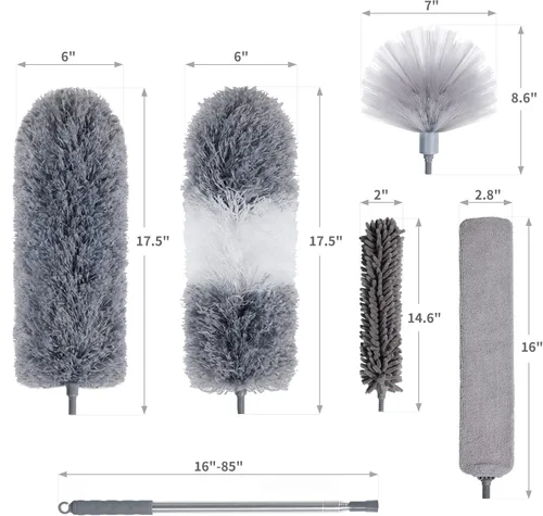 Miniatura 6 de BOOMJOY Plumero de Microfibra de Plumas 7 PIEZAS, Plumeros Flexibles con Poste de Extensión de 100 Pulgadas para Limpiar Techos Altos, Ventiladores