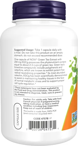 Miniatura 3 de Suplementos AHORA, extracto de té verde EGCg 400 mg, libre de radicales*, 180 cápsulas vegetales